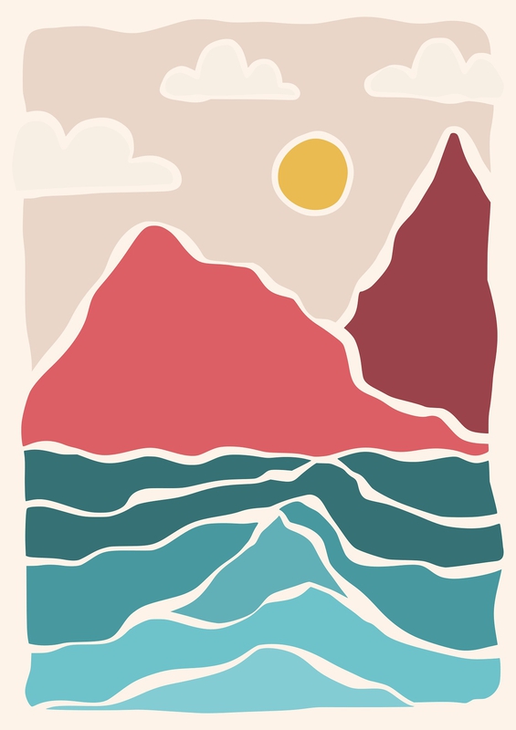 Mountain, núi, pastel, nhẹ nhàng, sun, mặt trời, mây, cloud, illustration, minh họa, minimalist, tối giản- yayangart 4