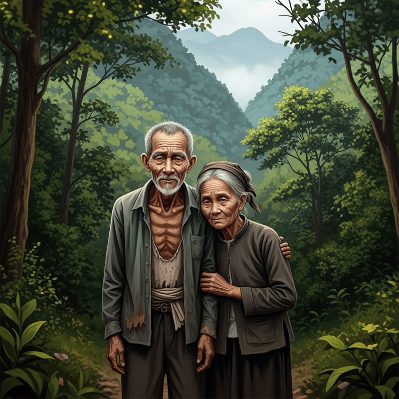 Ở núi rừng Tây Nguyên có hai vợ chồng già nghèo, chưa có con.....