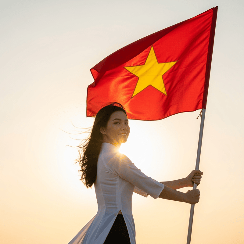 Một phụ nữ Việt Nam trẻ tuổi trong tà áo dài trắng được...