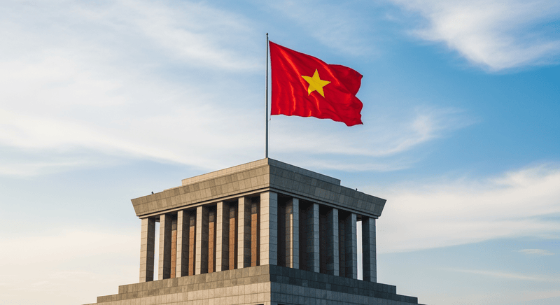 tạo ảnh chỉ có cờ đỏ sao vàng bay phấp phới ở trên lăng chủ...