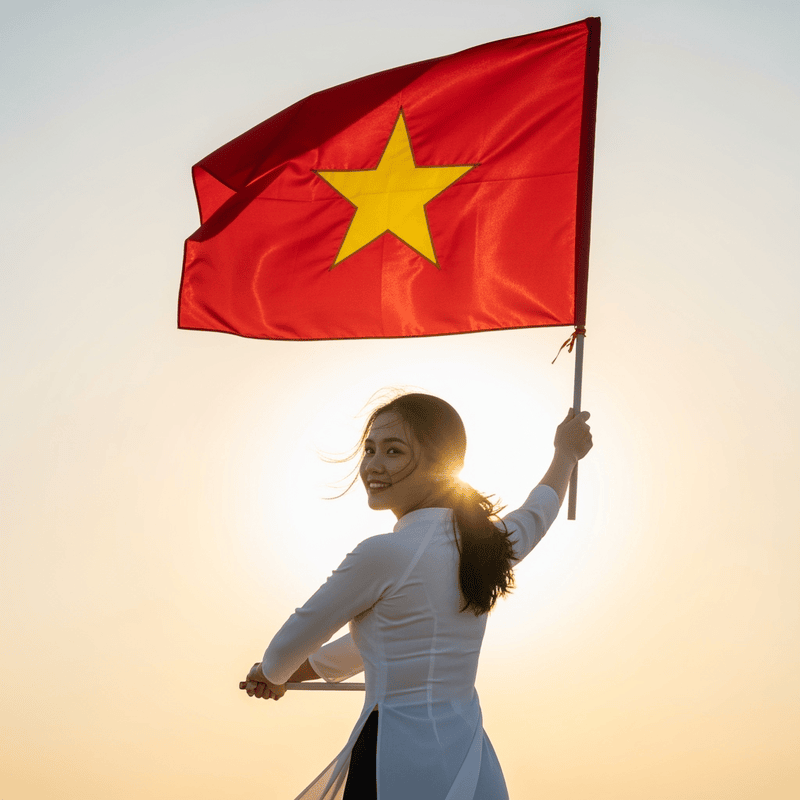 Một phụ nữ Việt Nam trẻ tuổi trong tà áo dài trắng được...
