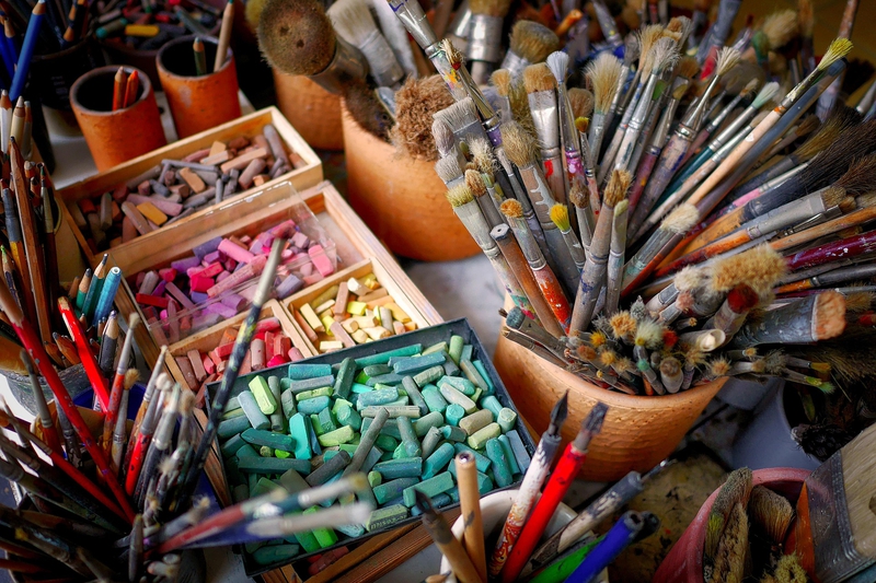 Bút chì, bút màu, bảng màu, pencils, crayons, palettes -fietzfotos