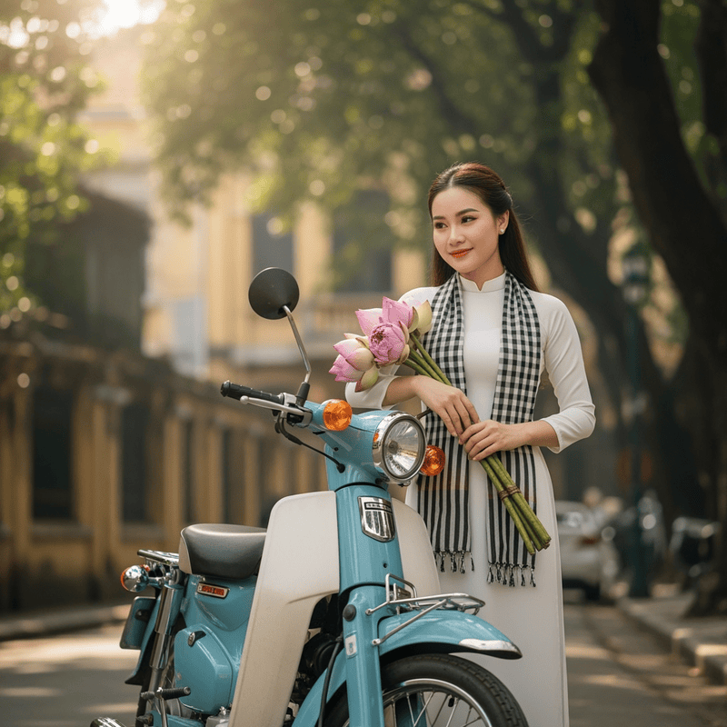 Tạo hình ảnh cô gái Việt Nam với tà áo dài trắng, với khăn ca...