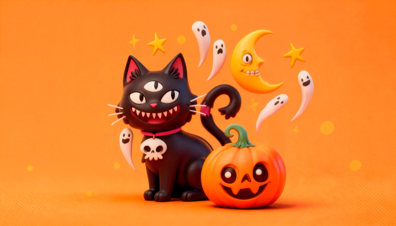 Lễ hội hóa trang, bí đỏ, mèo, đầu lâu, con ma, kinh dị, 3D, halloween, pumpkin, cat, skull, ghost, horror,