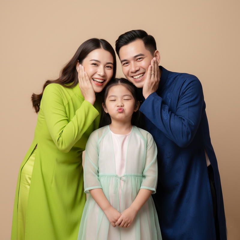 Gia đình, bố mẹ và con, Việt Nam, áo dài, truyền thống, family, parents and children, Vietnam, ao dai, traditional 2