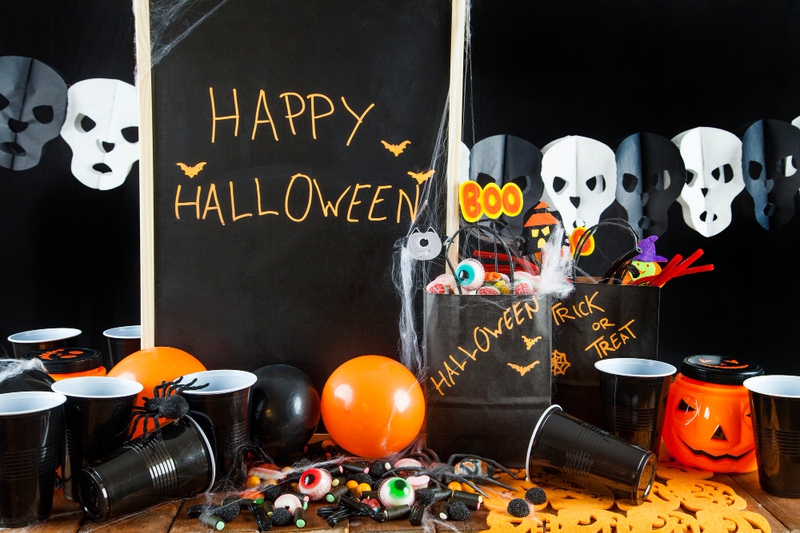 Dụng cụ, trang trí hallowen, lễ hội hóa trang, bí đỏ, bóng bay, ly cốc, tools, halloween decorations, masquerade, pumpkins, balloons, cups - 1