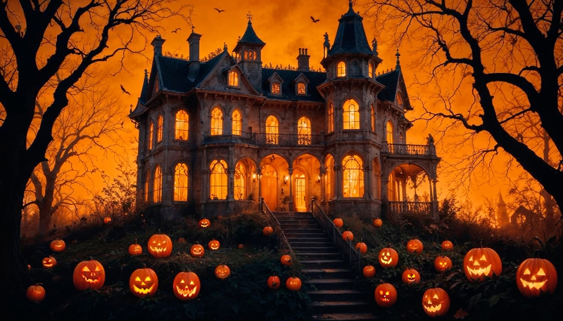 Halloween, khung cảnh halloween, kinh dị, lâu đài, bí đỏ, lễ hội, halloween scene, horror, castle, pumpkin, festival - Emmy 2