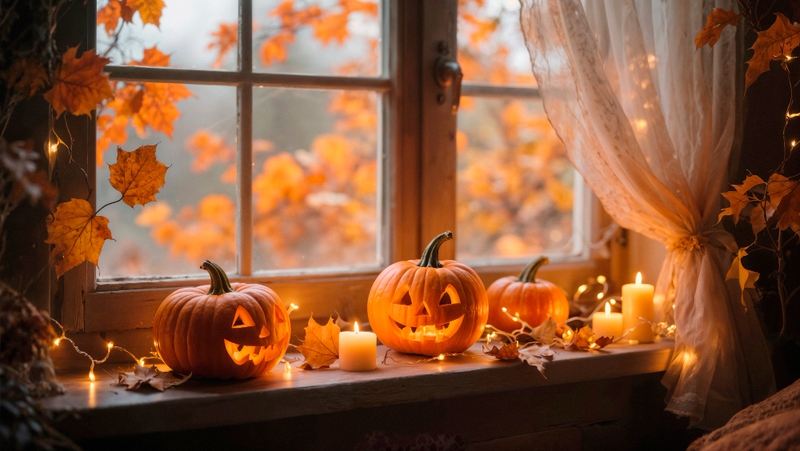 Halloween, khung cảnh halloween, bí đỏ, cửa sổ, gian phòng, halloween scene, pumpkin, window, room - Alex