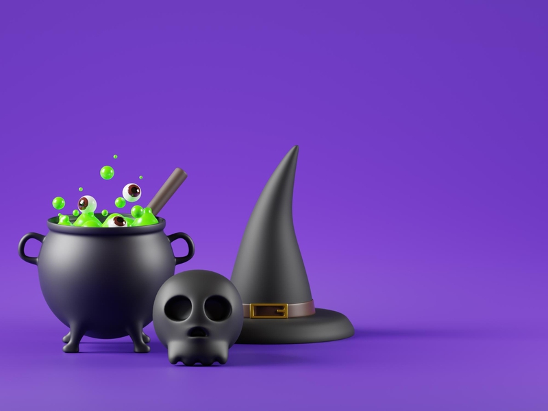 Halloween, nồi phù thủy, đầu lâu,  trang trí halloween, lễ hội, witch pot, skull, halloween decoration, festival - Tinny