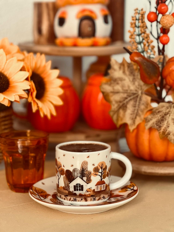 Halloween, ly, cốc sứ, dụng cụ trang trí halloween, bí đỏ, hoa khô, không gian, cups, ceramic mugs, halloween decorations, pumpkins, dried flowers, space-yasminizm