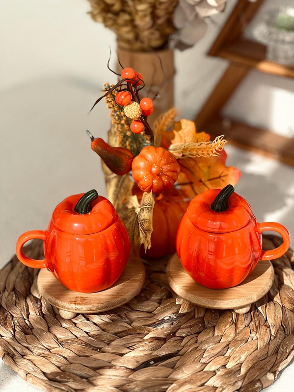 Halloween, ly, cốc sứ, dụng cụ trang trí halloween, bí đỏ, hoa khô, không gian, cups, ceramic mugs, halloween decorations, pumpkins, dried flowers, space-yasminizm 6
