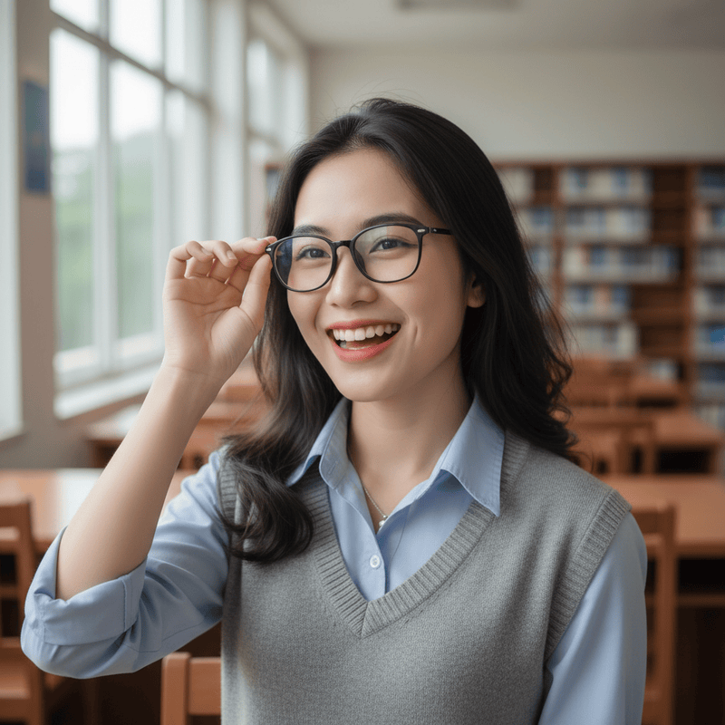 tạo ảnh cô gái 19 tuổi xinh xắn trắng trẻo,tháo kính ra và...