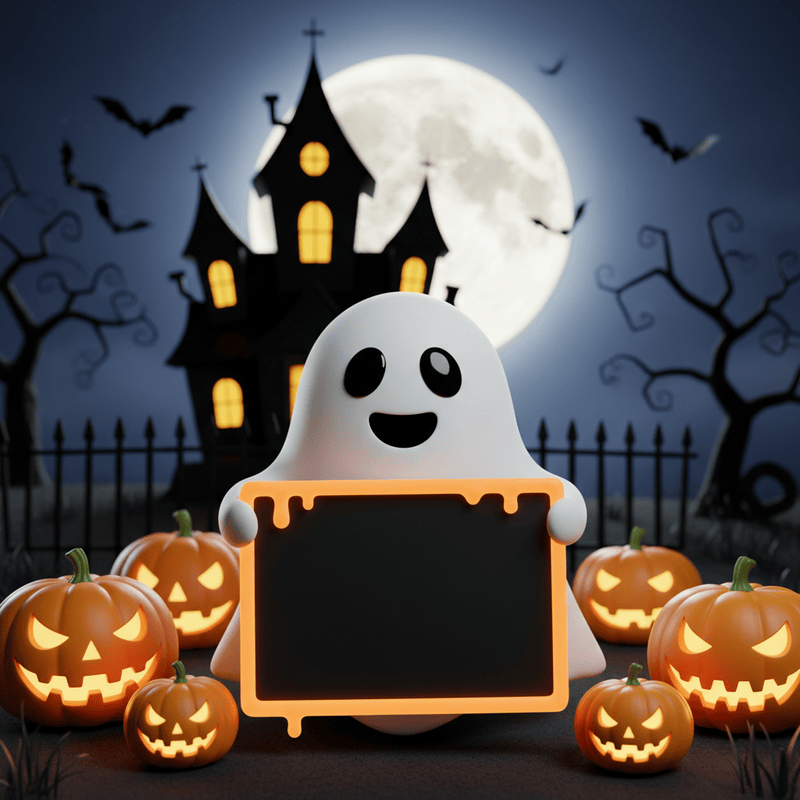 Một khung cảnh Halloween vui nhộn trong phong cách hoạt hình 3D. Ở...