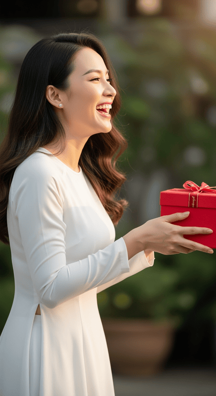 Tạo hình ảnh cô gái Việt Nam khoảng 30 tuổi, mặc váy trắng,...