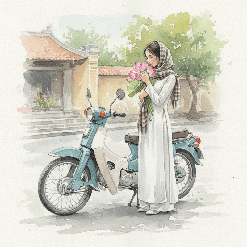 Tạo hình ảnh cô gái Việt Nam với tà áo dài trắng, với khăn ca...