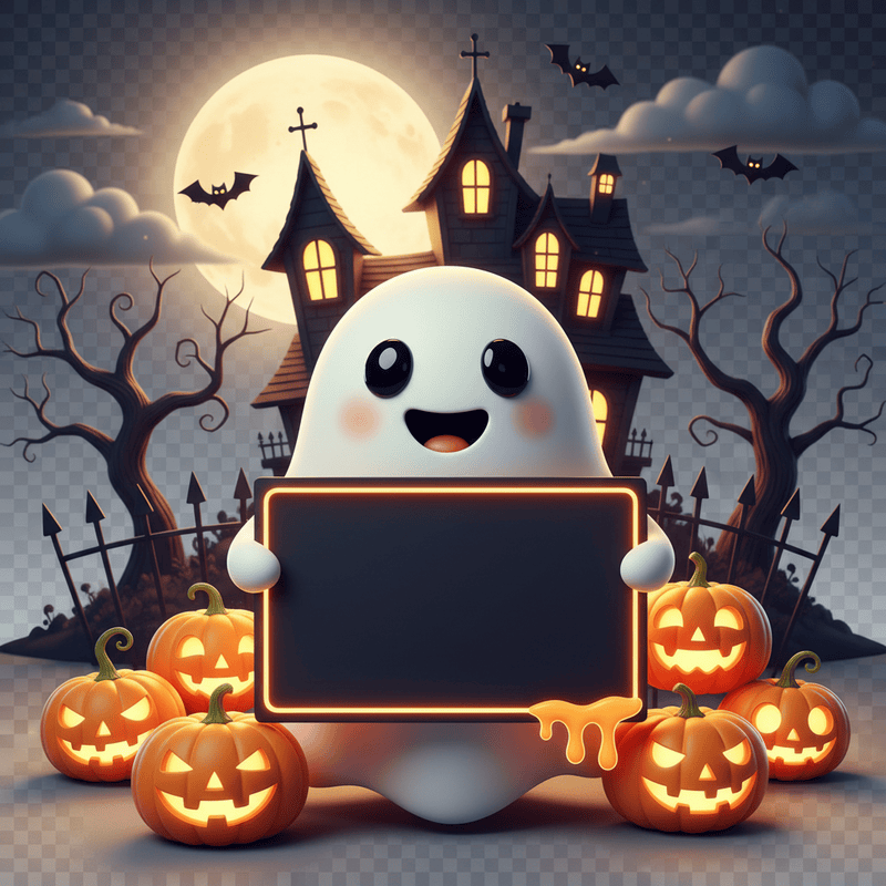 Một khung cảnh Halloween vui nhộn trong phong cách hoạt hình 3D. Ở...