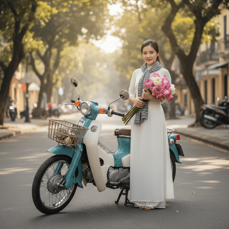 Tạo hình ảnh cô gái Việt Nam với tà áo dài trắng, với khăn ca...