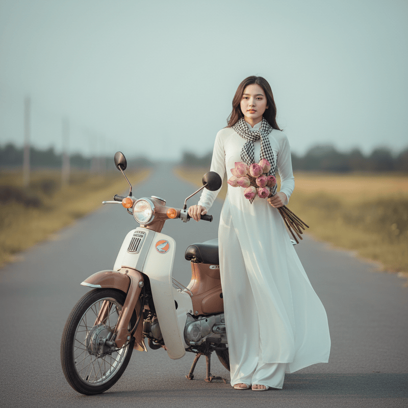 Tạo hình ảnh cô gái Việt Nam với tà áo dài trắng, với khăn ca...