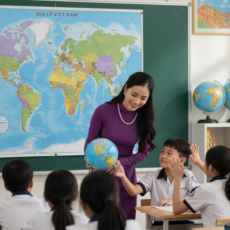 Cô giáo, giáo viên , dạy địa lý, học sinh, lớp học, geography teacher, student, class 1