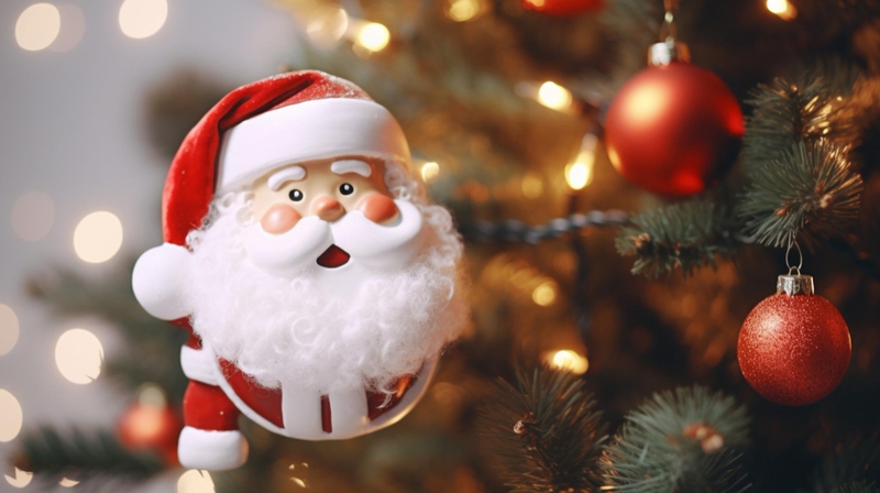 Giáng sinh, ông già noel, trang trí, tượng, cây thông , trái châu, christmas, Santa Claus, decoration, statue, pine tree, bauble -  TheRainstep