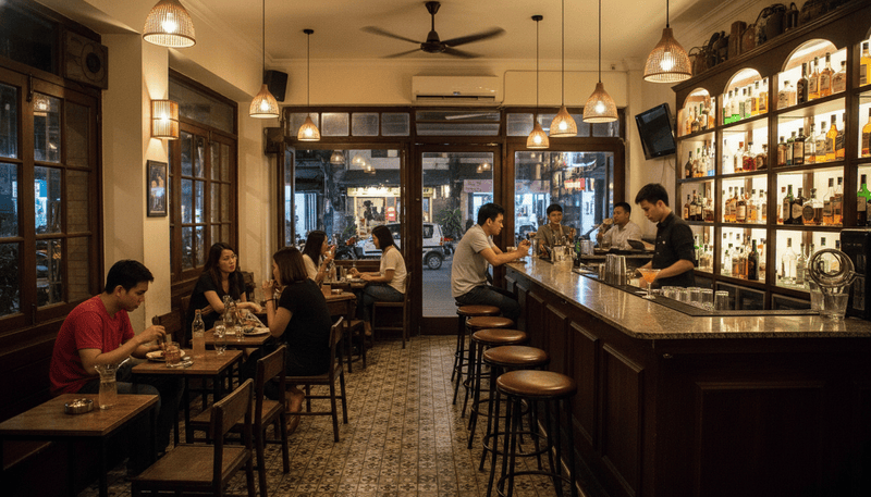 "tạo cho tôi bức ảnh bên trong một quán bar . Với đặc điểm phong...