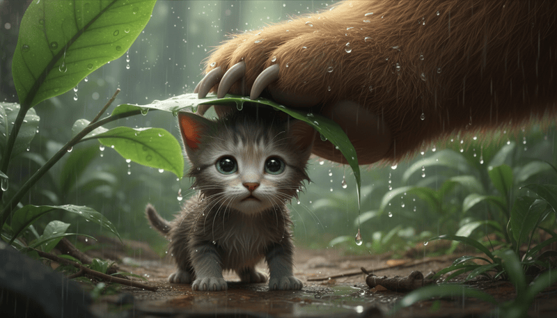 Hình ảnh cận cảnh tập trung vào một chú mèo con nhỏ xíu, run...