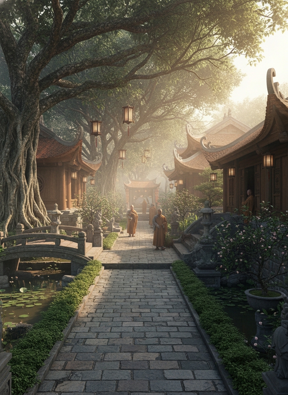 Tạo ảnh con đường bên trong chùa thắng nghiêm . Với đặc điểm...