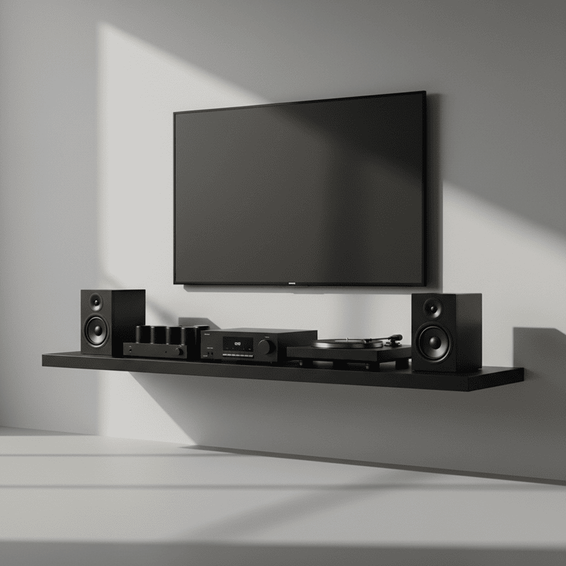 Dàn Âm Thanh Hi-Fi  màu đen để trên kệ màu đen - đẹp lung linh huyền...