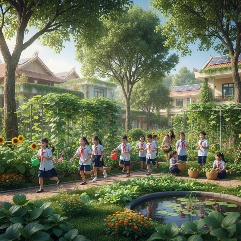 Ảnh học sinh thích thú sống trong môi trường xanh . Với đặc...