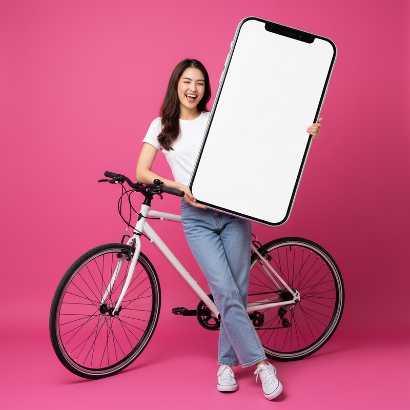 Cô gái, quảng cáo, phụ nữ, điện thoại thông minh, xe đạp, girl, advertising, woman, smartphone, bicycle
