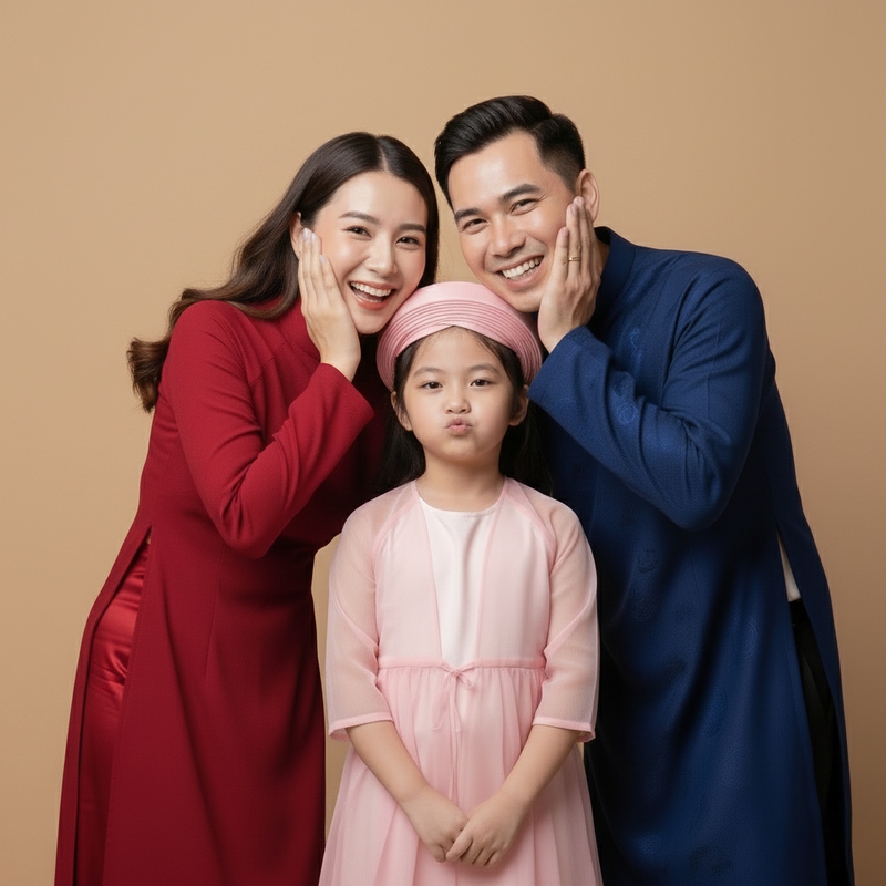 Gia đình, bố mẹ và con, Việt Nam, áo dài, truyền thống, Tết, family, parents and children, Vietnam, ao dai, traditional 2