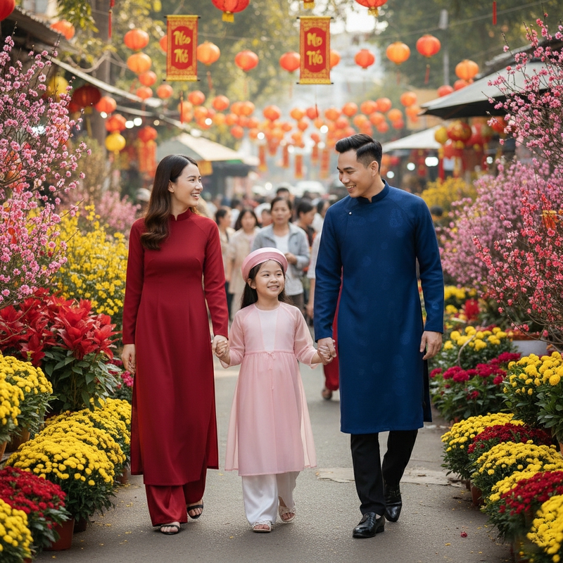Gia đình, bố mẹ và con, Việt Nam, áo dài, truyền thống, Tết, family, parents and children, Vietnam, ao dai, traditional 5