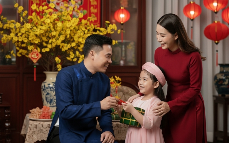 Gia đình, bố mẹ và con, Việt Nam, áo dài, truyền thống, Tết, family, parents and children, Vietnam, ao dai, traditional 12