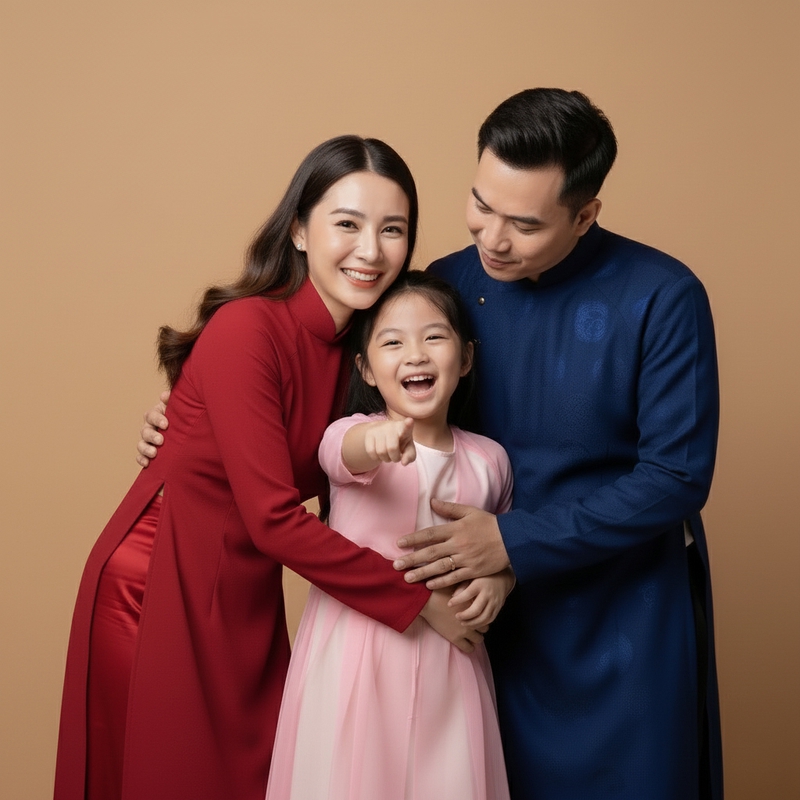 Gia đình, bố mẹ và con, Việt Nam, áo dài, truyền thống, Tết, family, parents and children, Vietnam, ao dai, traditional 1