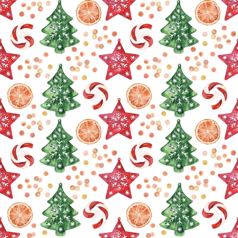 Họa tiết giáng sinh, họa tiết, giáng sinh, noel, năm mới, cây thông, kẹo xoắn, lát cam khô, ngôi sao, nước màu, màu đỏ, màu xanh lá, màu trắng, noel, christmas pattern, pattern, christmas - elvira2019