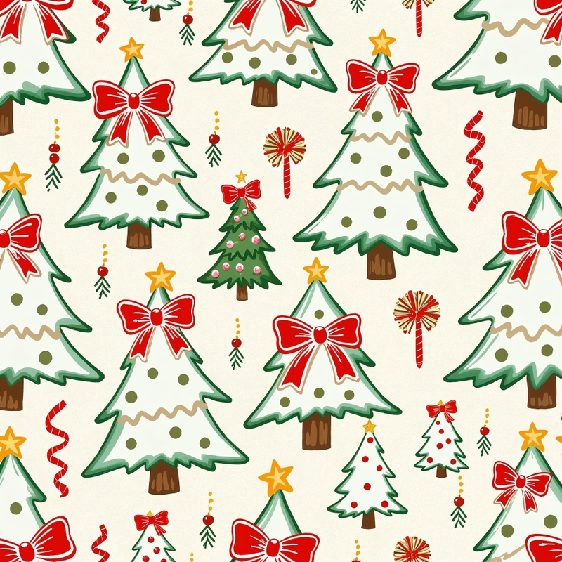Họa tiết giáng sinh, họa tiết, giáng sinh, noel, năm mới, cây thông, nơ đỏ, dây ruy băng, quả châu, kẹo, màu trắng, màu xanh lá, màu đỏ, noel, christmas pattern, pattern, christmas - zendaIA
