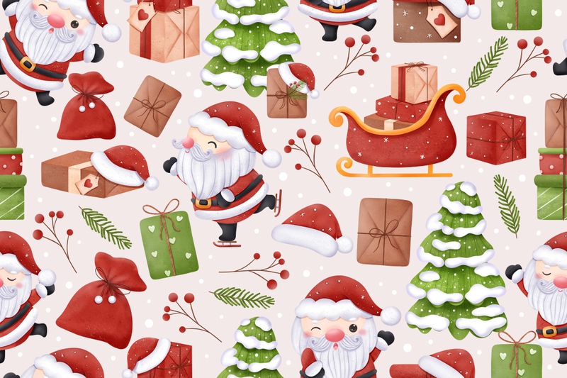 Nền, giáng sinh, ông già noel, cây thông noel, quà tặng, xe trượt tuyết, tất giáng sinh, màu đỏ, màu xanh lá, màu trắng, christmas pattern, background, christmas - artstudio88