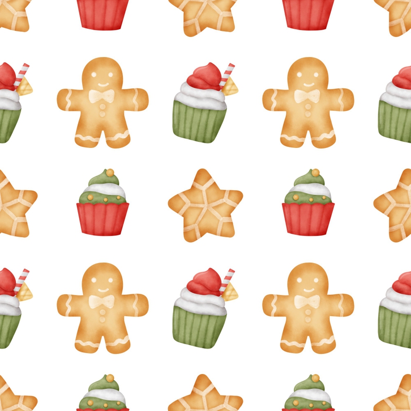Hoạ tiết giáng sinh, bánh quy người gừng, bánh cupcake, bánh quy hình ngôi sao, nền trắng, bánh nướng, đồ ăn ngọt, họa tiết, giáng sinh, christmas pattern - Nattapohncha
