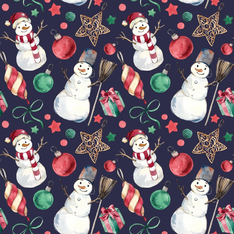 Mô hình noel, nền tím than, giáng sinh, noel, họa tiết, đồ họa, người tuyết, quả châu, hộp quà, ngôi sao, cây chổi, christmas pattern, navy background, christmas - yanamarkovskayalinum