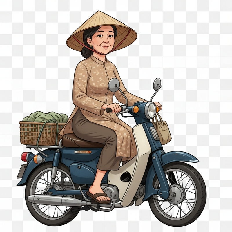 tạo ảnh một chiếc xe máy người phụ nữ trung niên đang ngồi...