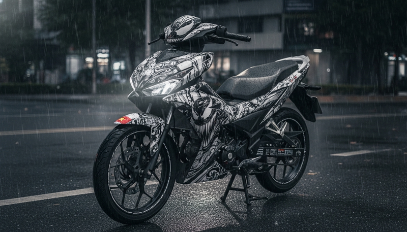 tạo hình tem xe winnerx v3 với họa tiết venom màu đen trắng . Với...