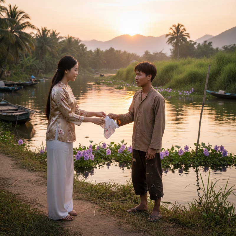 Tạo ảnh cô gái giàu mặc bộ đồ bà ba quần dài trắng, tặng...