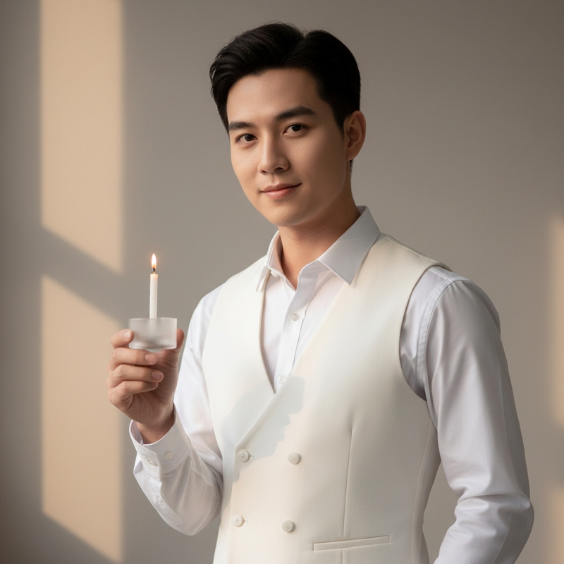 Vest trắng 
Tóc sideo past 
Sinh nhật. Với đặc điểm Phong cách:...