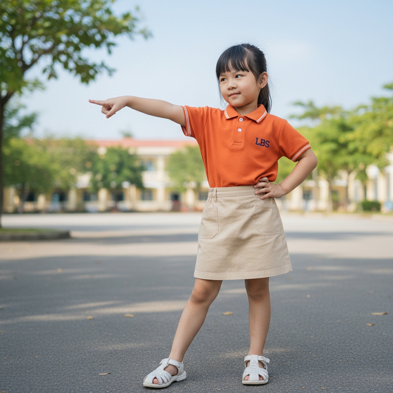 tạo 1 bé gái 4 tuổi mặc Áo Kiểu dáng: Áo phông polo đồng phục,...
