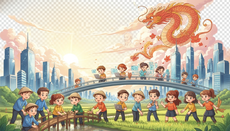 tạo 1 bức tranh theo gợi ý sau: Phía dưới: Hình ảnh thanh niên Nam...