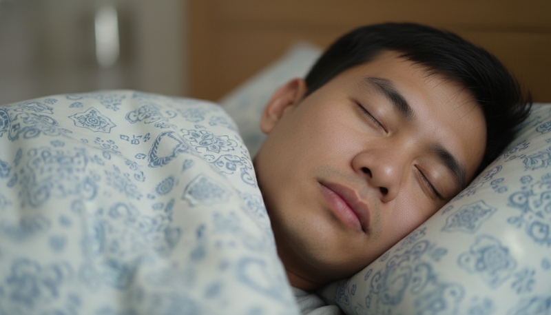 Tạo cho tôi ảnh quay cận mặt 1 người đàn ông đang ngủ và chăn...