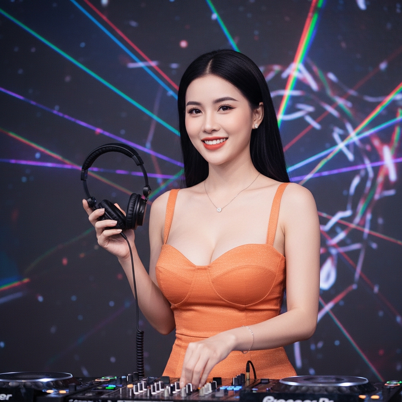Cô gái chơi DJ có gương mặt trái xoan xinh đẹp,
làn da của cô...