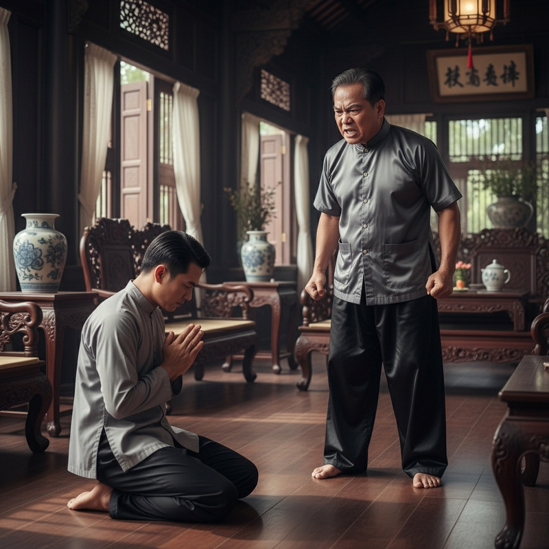 Người hầu nam vào trong biệt phù quỳ xuống nói với ông hội...