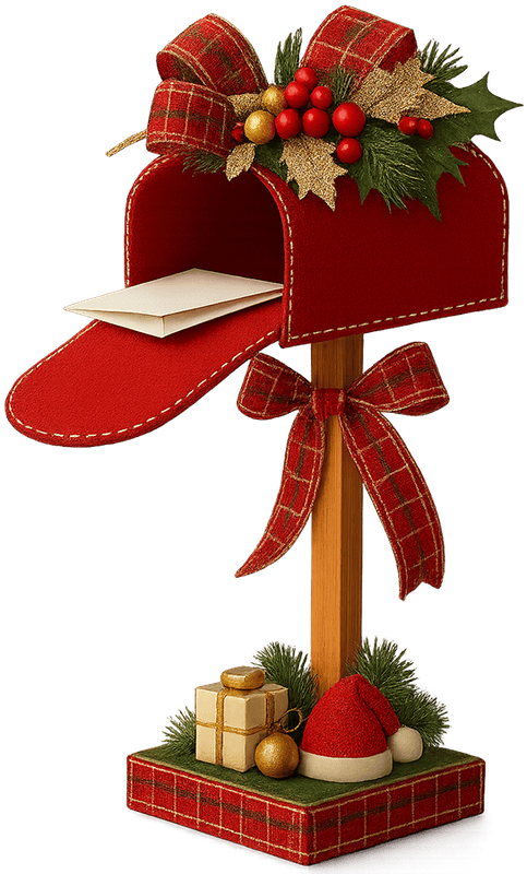 Hộp thư giáng sinh, bưu phẩm, thư, trang trí giáng sinh, nón noel, quà, màu đỏ, màu xanh lá, giáng sinh, christmas mailbox, post, letter, christmas decoration, bow, berries, santa hat, gift, red, green, christmas