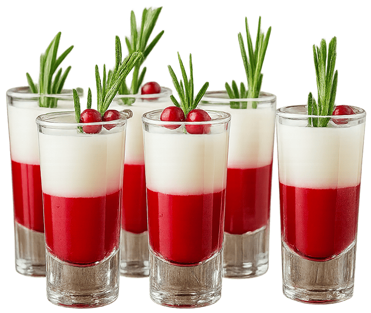 Ly shot, cocktail hai tầng, việt quất, cây hương thảo, đồ uống, giáng sinh, lễ hội, đồ uống, ly, màu đỏ, màu trắng, shot glass, layered cocktail, cranberry, rosemary, drink, christmas, festive, beverage